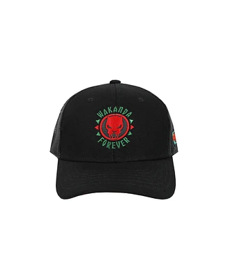 Marvel Men's Black Panther Logo Wakanda Forever Adult Black Trucker Hat