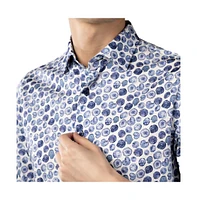 Luchiano Visconti Men's White Multicolor Circular print shirt