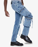 Raw X Men's All Over Zipper Cargo Pocket Straight Fit Fashion Jeans