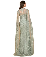 Lara Women's High Neck Gown with Long Cape Sleeves