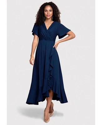Alie Street London Women's Waterfall V-Neck Short Sleeve Midi Dress