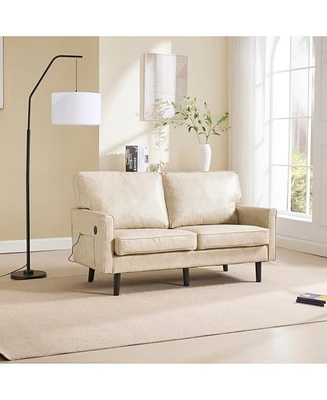 Mid-Century Modern Loveseat Sofa with Usb, Removable Pillow Cover