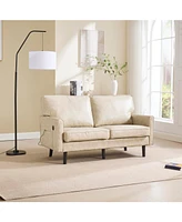 Mid-Century Modern Loveseat Sofa with Usb, Removable Pillow Cover