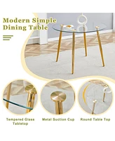 Glass Table & 4 Leather Chairs - Modern Gold Accent