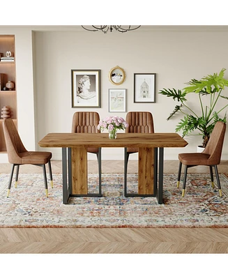 Wood-Textured Mdf Dining Set: 67" Table and 4 Brown Suede Chairs