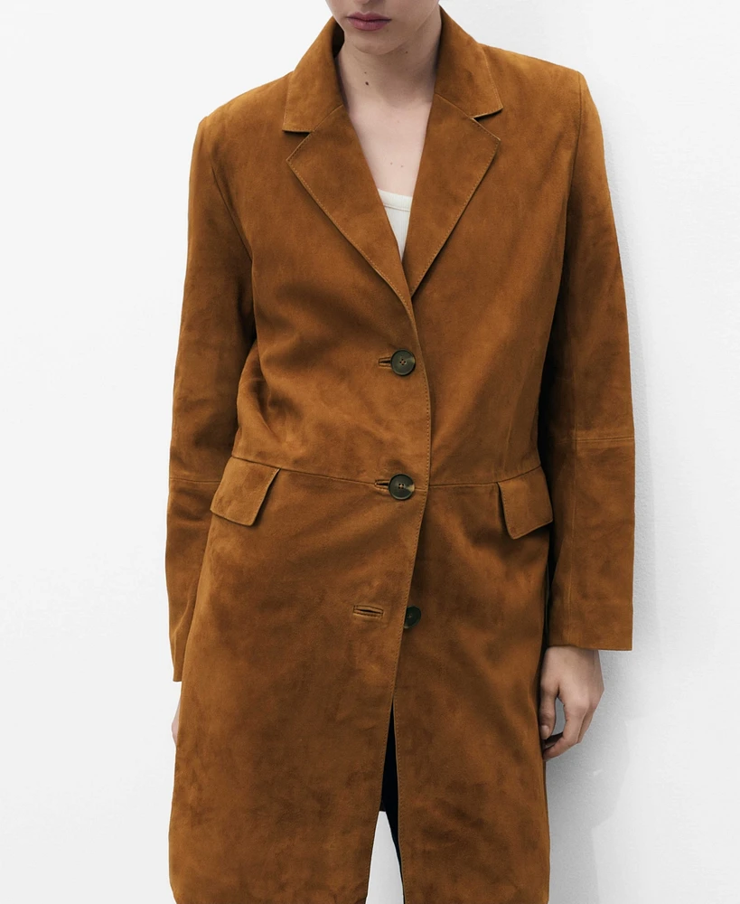 Mango Women's Lapelled Suede Coat