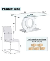 Translucent Glass Dining Set: Rectangular Table & 6 Pu Chairs