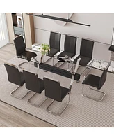 Elegant Glass & Black Pu Dining Set: 71"x35.4" with 8 Chairs