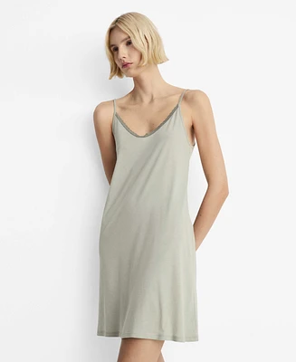 Mango Women's Lace Trim Cotton Nightdress