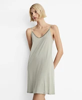 Mango Women's Lace Trim Cotton Nightdress