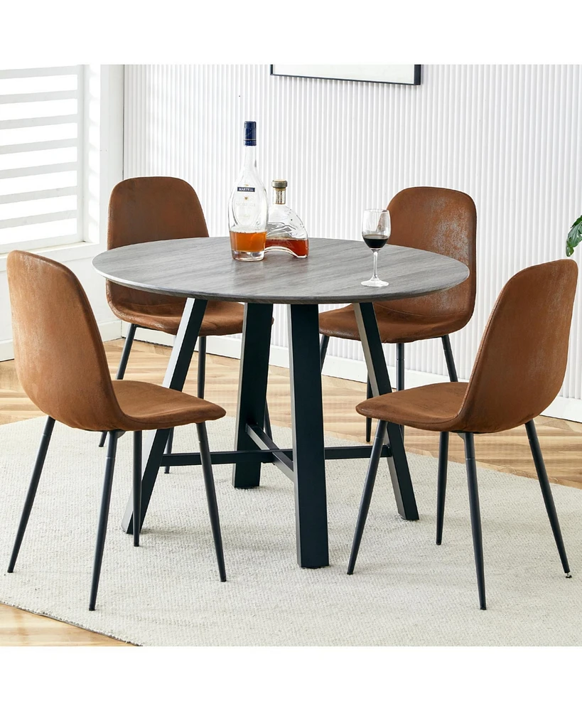 Modern Dining Set: 42" Round Mdf Table, 4 Fabric Chairs