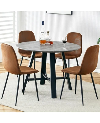 Modern Dining Set: 42" Round Mdf Table, 4 Fabric Chairs