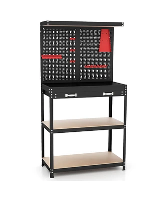 Tool Storage Workbench with Pegboard with 14 Hanging Accessories for Garage