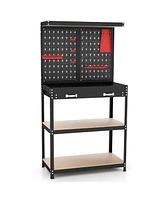 Tool Storage Workbench with Pegboard with 14 Hanging Accessories for Garage