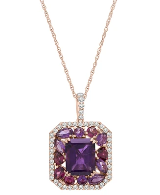 Amethyst (4-1/20 ct. t.w.), Rose de France Amethyst (7/8 ct. t.w.) & Diamond (1/2 ct. t.w.) Halo 18" Pendant Necklace in 14k Rose Gold