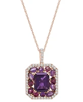 Amethyst (4-1/20 ct. t.w.), Rose de France Amethyst (7/8 ct. t.w.) & Diamond (1/2 ct. t.w.) Halo 18" Pendant Necklace in 14k Rose Gold