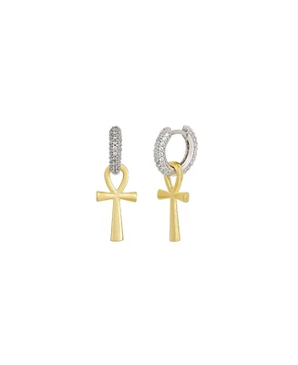 Spero London Sterling Silver Egyptian Ankh Zirconia Hoop Earring - Silver
