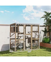 PawHut 59" Catio Outdoor Cat Enclosure, Wooden Window Cat House,