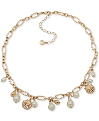 Anne Klein Gold-Tone Shaky Shell & Imitation Pearl Statement Necklace, 16" + 3" extender