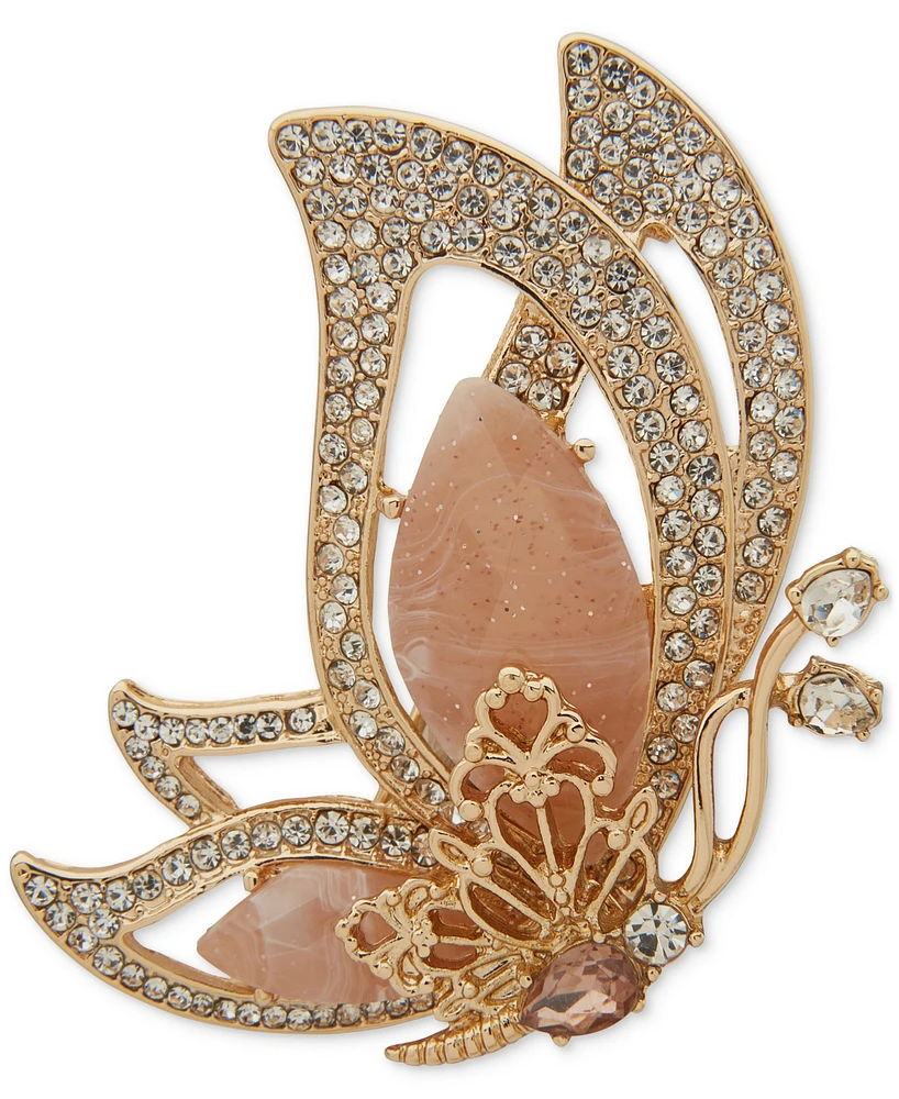 Anne Klein Gold-Tone Pave & Stone Flying Butterfly Pin