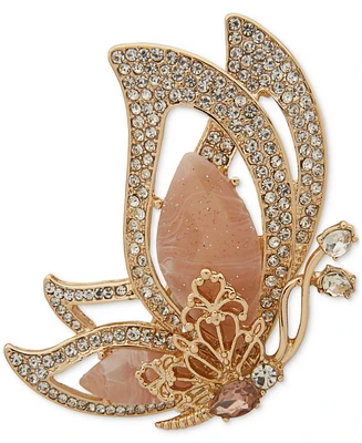 Anne Klein Gold-Tone Pave & Stone Flying Butterfly Pin