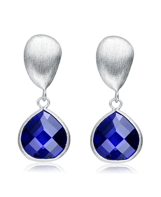 Sterling Silver White Gold Plating with Blue Cubic Zirconia Drop Earrings
