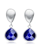 Sterling Silver White Gold Plating with Blue Cubic Zirconia Drop Earrings