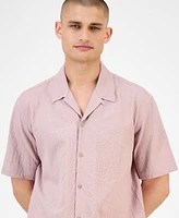 Alfani Men's Short Sleeve Puckered Button-Front Camp Shirt, Exclusively at Macy's