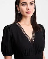 I.n.c. International Concepts Women's Crochet-Trim Cropped Blouse, Exclusively at Macy's