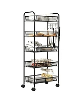 5 Tier Mesh Rolling File Utility Cart Storage Basket-Black