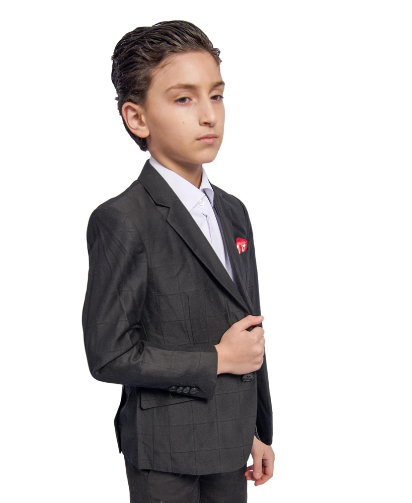 Elie Balleh Boys Black Slim Fit Windowpane Jacket