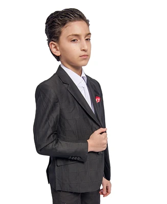 Elie Balleh Boys Black Slim Fit Windowpane Jacket