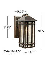 J du J Sierra Craftsman Mission Outdoor Wall Lights Set of 2 Rubbed Bronze Metal 10 1/2" Seedy Glass Panels for Post Exterior Barn Deck House Por