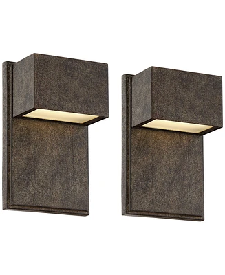 Lyons Modern Industrial Outdoor Wall Light Fixtures Set of 2 Bronze Black Box Frame Led 8" for Post Exterior Barn Deck House Porch Yard Patio Garage G