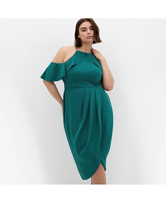City Chic Plus Love Siren Ruffle Shoulder Dress