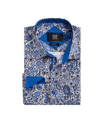 Elie Balleh Big Boys Blue Elegant Paisley Print Slim Fit Shirt for