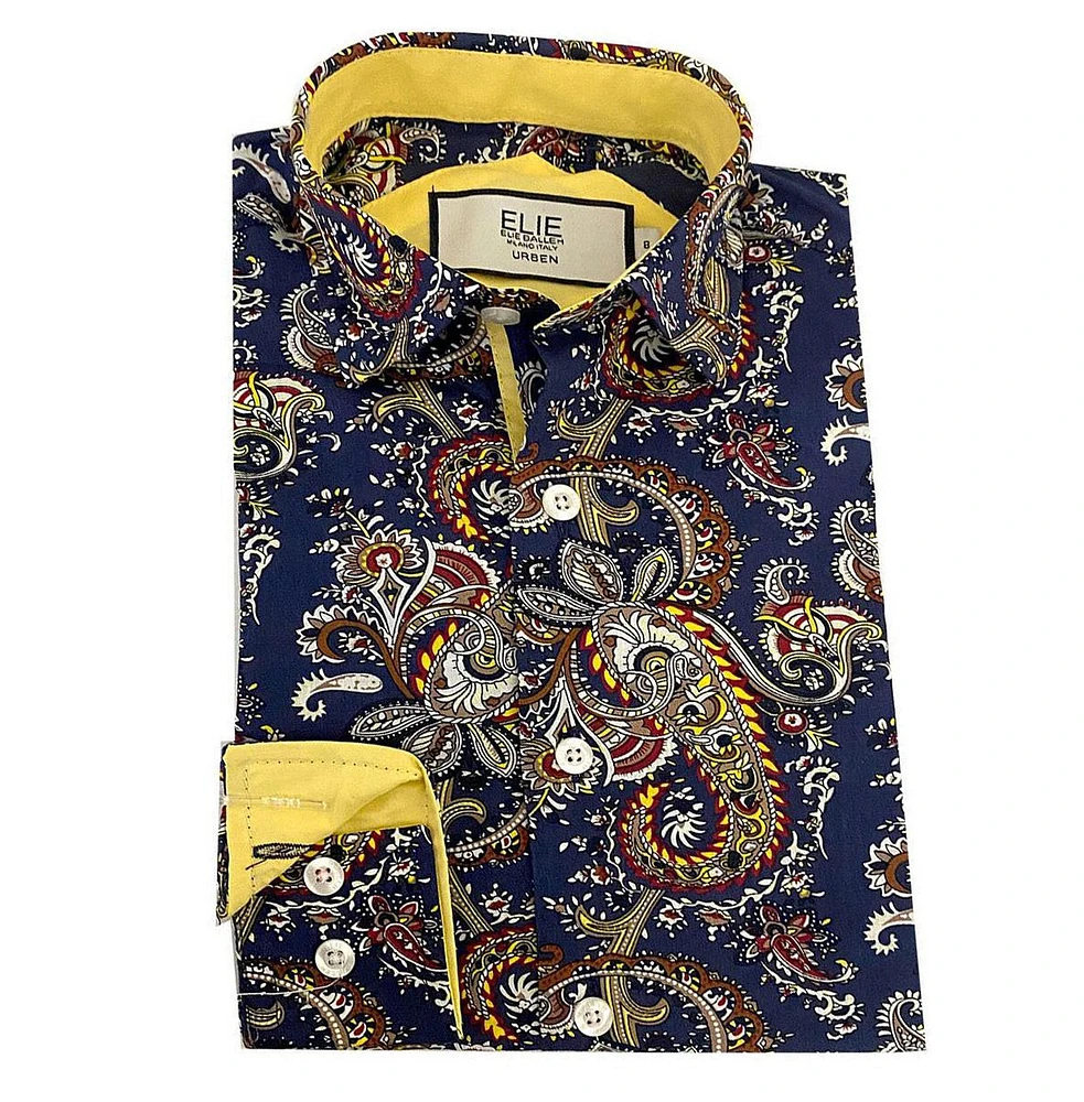 Elie Balleh Little Boys Blue Paisley Slim Fit Shirt
