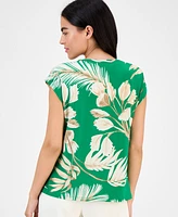 Anne Klein Petite Printed Extended-Shoulder Asymmetric Top