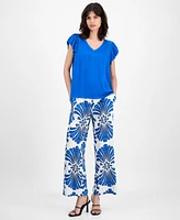 T Tahari Women's Pleated Raglan-Sleeve V-Neck Top