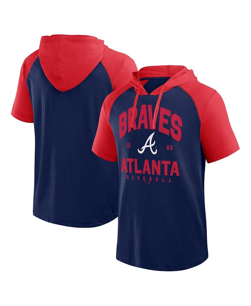 Fanatics Men's Navy Atlanta Braves Prime Raglan Short Sleeve Hoodie T-Shirt