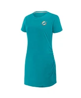Fanatics Women's Aqua Miami Dolphins Ruched Drape T-Shirt Dress