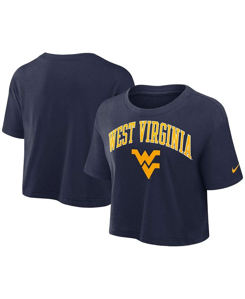 Nike Women's Navy West Virginia Mountaineers Power Pursuit Athletic Prep Arch Performance Cropped T-Shirt