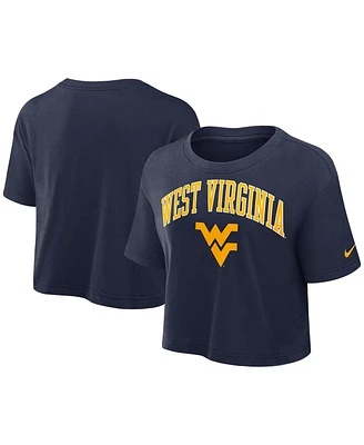 Nike Women's Navy West Virginia Mountaineers Power Pursuit Athletic Prep Arch Performance Cropped T-Shirt