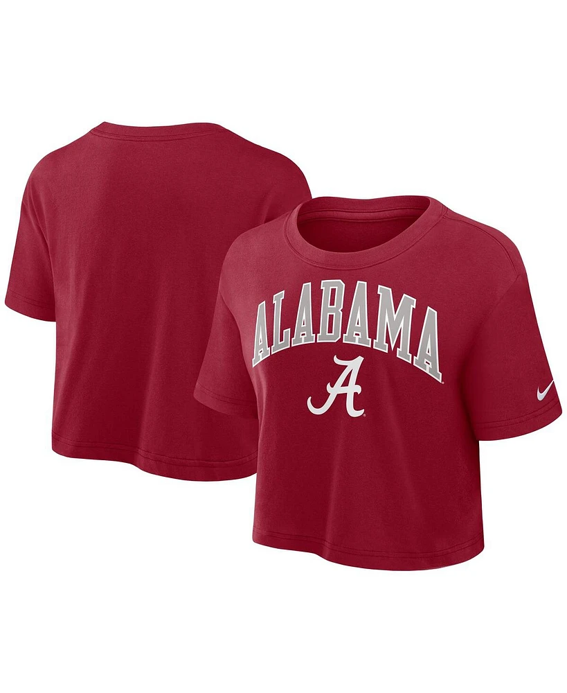 Nike Women's Crimson Alabama Tide Power Pursuit Athletic Prep Arch Performance Cropped T-Shirt