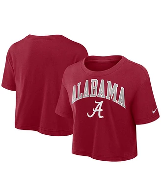 Nike Women's Crimson Alabama Tide Power Pursuit Athletic Prep Arch Performance Cropped T-Shirt