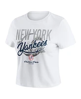 Wear by Erin Andrews Women's White New York Yankees Distressed Cropped Baby T-Shirt