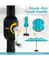 15 Feet Double-Sided Patio Umbrella with 48 Led Lights-Turquoise