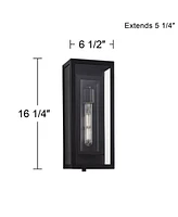 Double Box Modern Industrial Outdoor Wall Light Fixture Black Metal 16 1/2" Clear Glass for Exterior House Porch Patio Outside Deck Garage Yard F