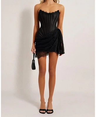Heiress Beverly Hills Women's Lace Mesh Corset Drape Mini Dress