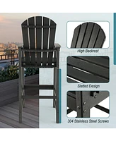 30 Inches Counter Height Outdoor Hdpe Bar Stool with Armrests and Footrest-Black